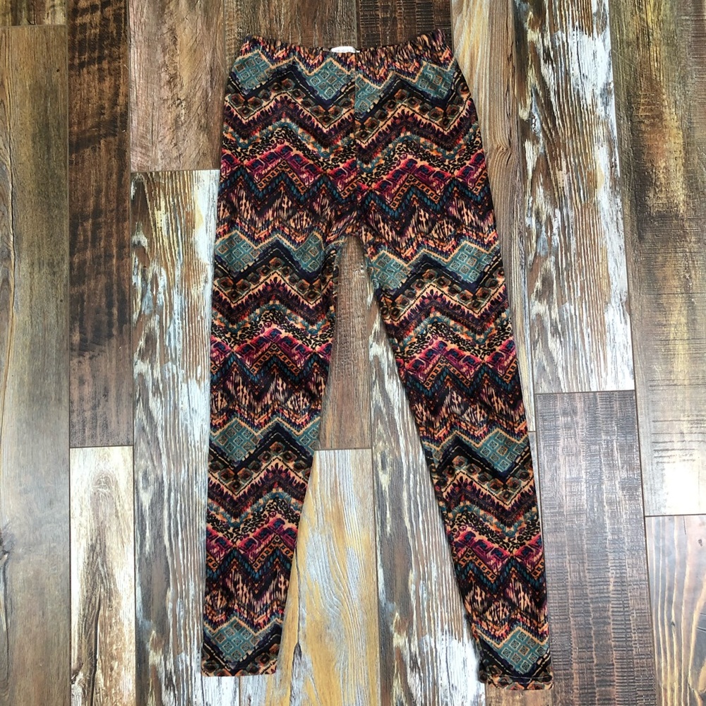 Fuzzy Boho Stretchy Leggings Purple Magenta Teal